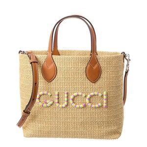 Gucci Small Leather-Trim Tote, Brown